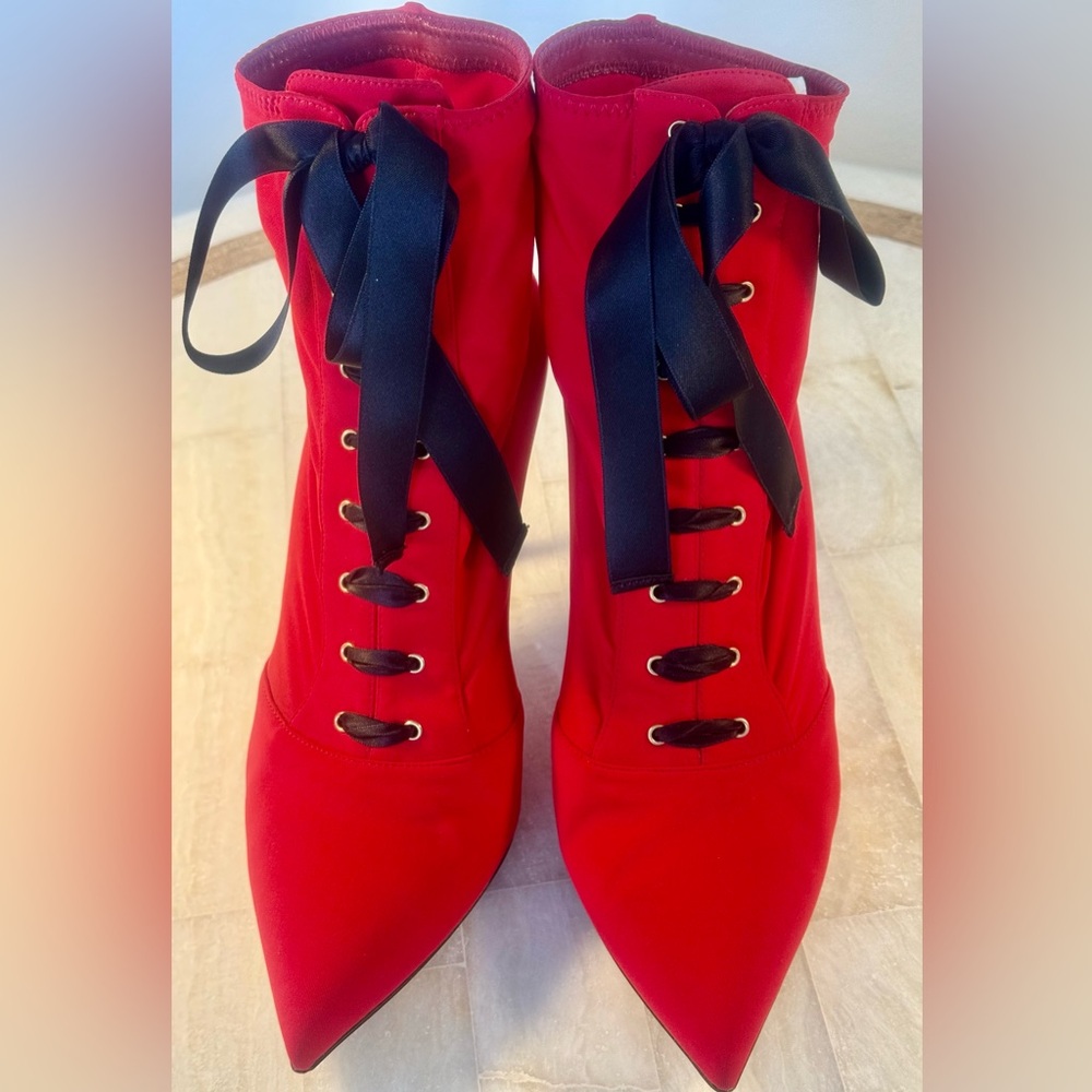 Dolce & Gabbana Red Lace-Up Boots, Nylon fabric, size 39
